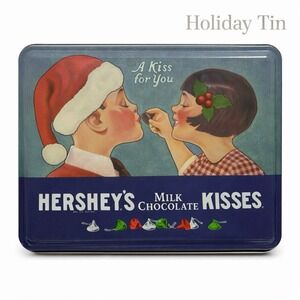 Vintage Hershey's Kisses Tin‎ - A Kiss for You- Holiday Candy Storage Metal Tin